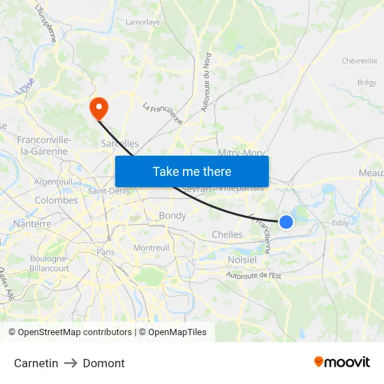 Carnetin to Domont map