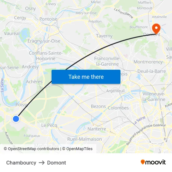 Chambourcy to Domont map