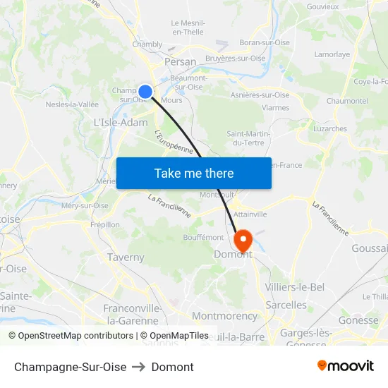 Champagne-Sur-Oise to Domont map