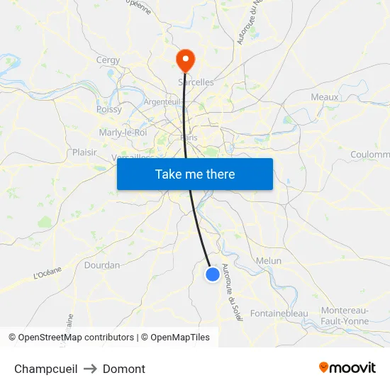Champcueil to Domont map