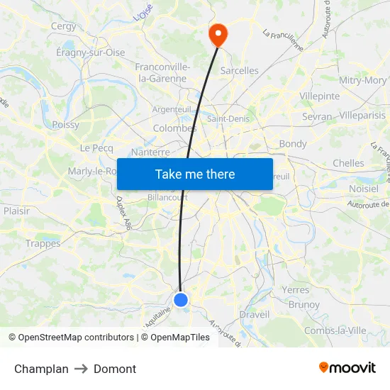 Champlan to Domont map