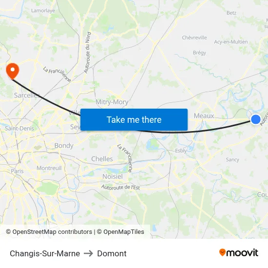 Changis-Sur-Marne to Domont map
