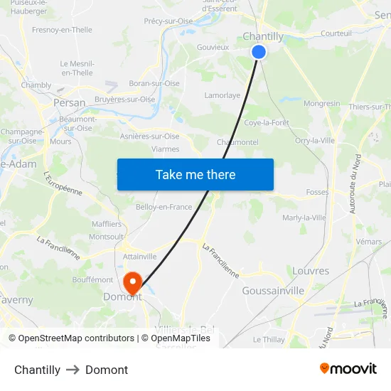 Chantilly to Domont map