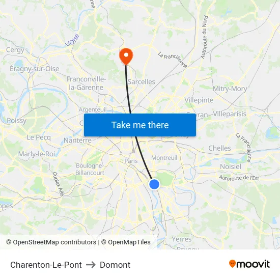 Charenton-Le-Pont to Domont map