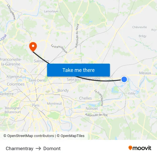 Charmentray to Domont map