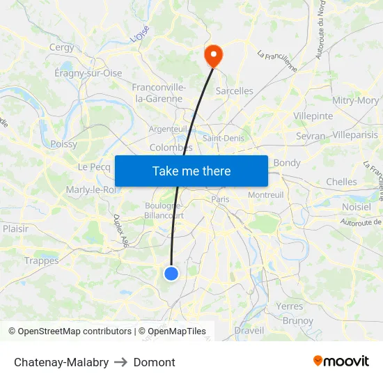 Chatenay-Malabry to Domont map