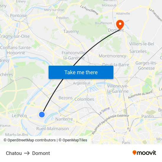 Chatou to Domont map