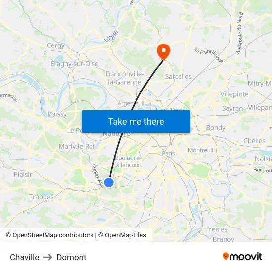 Chaville to Domont map