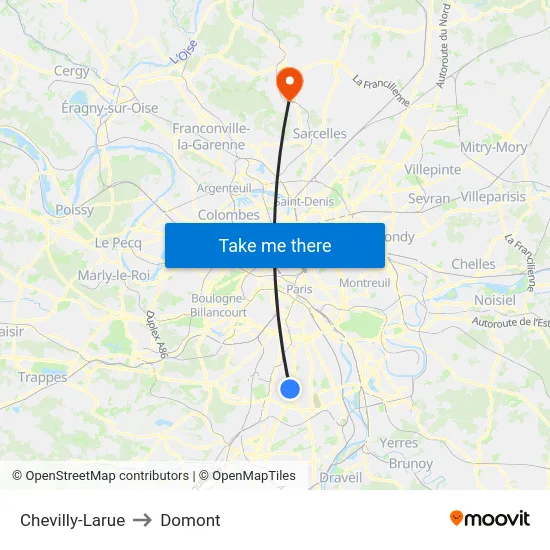 Chevilly-Larue to Domont map