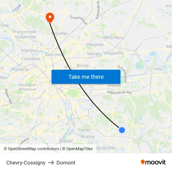 Chevry-Cossigny to Domont map