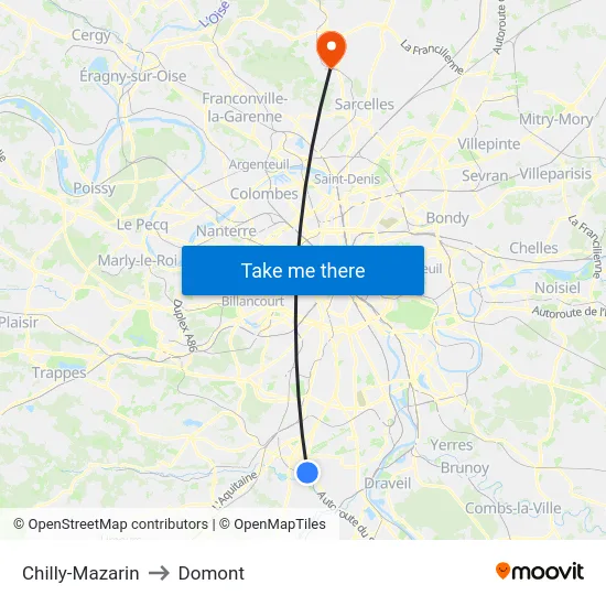 Chilly-Mazarin to Domont map