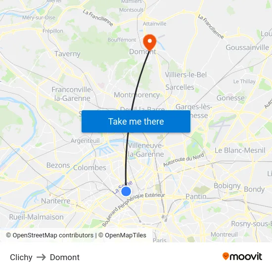 Clichy to Domont map