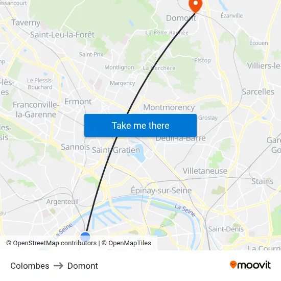 Colombes to Domont map