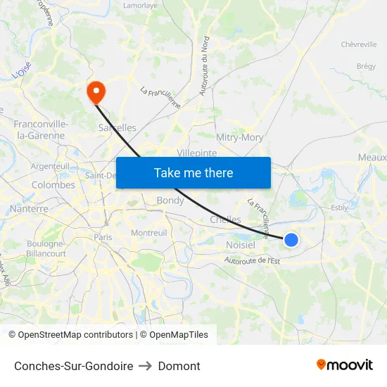 Conches-Sur-Gondoire to Domont map
