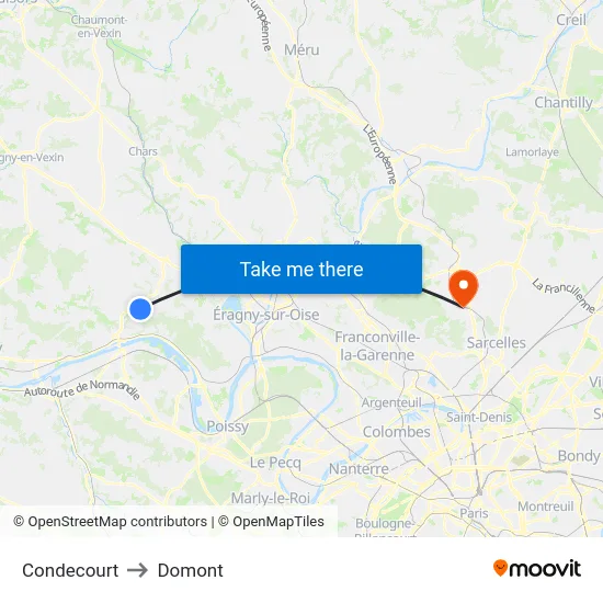 Condecourt to Domont map