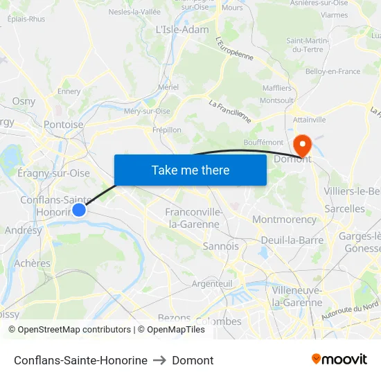 Conflans-Sainte-Honorine to Domont map