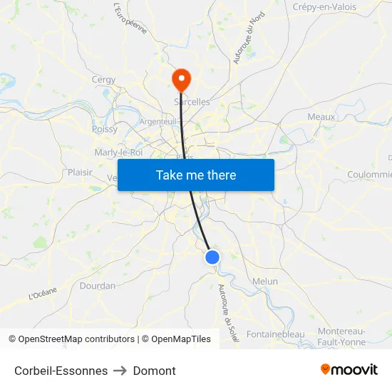 Corbeil-Essonnes to Domont map