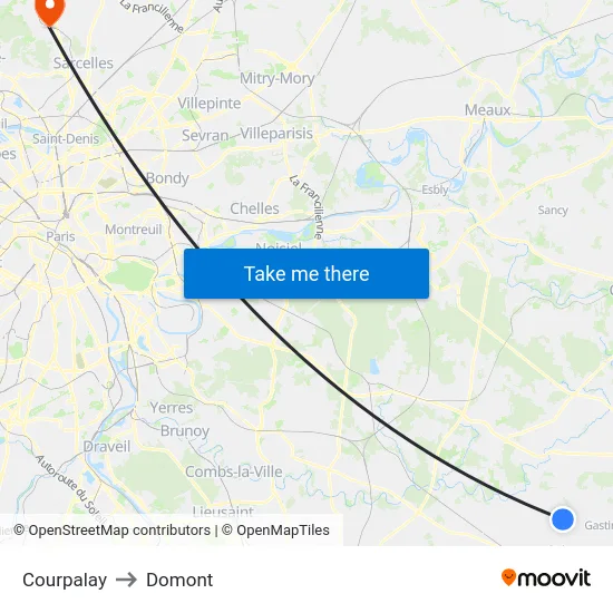 Courpalay to Domont map