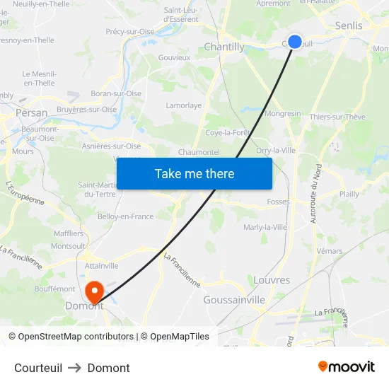 Courteuil to Domont map