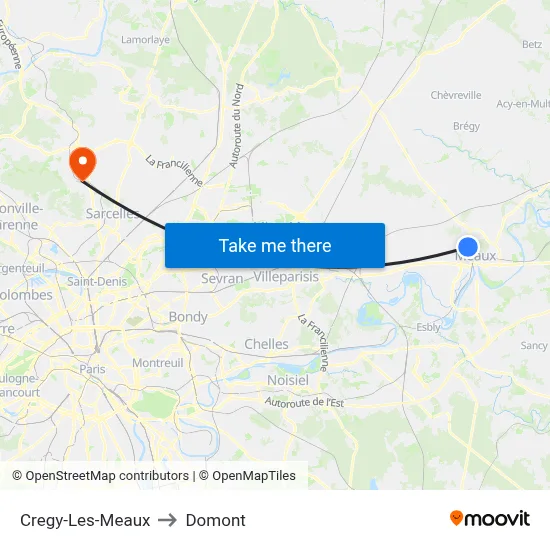 Cregy-Les-Meaux to Domont map