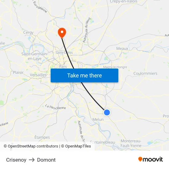 Crisenoy to Domont map