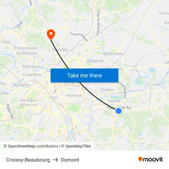 Croissy-Beaubourg to Domont map