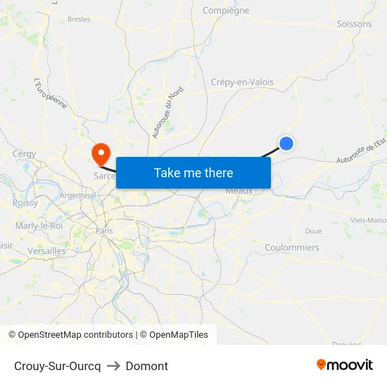 Crouy-Sur-Ourcq to Domont map