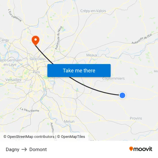 Dagny to Domont map