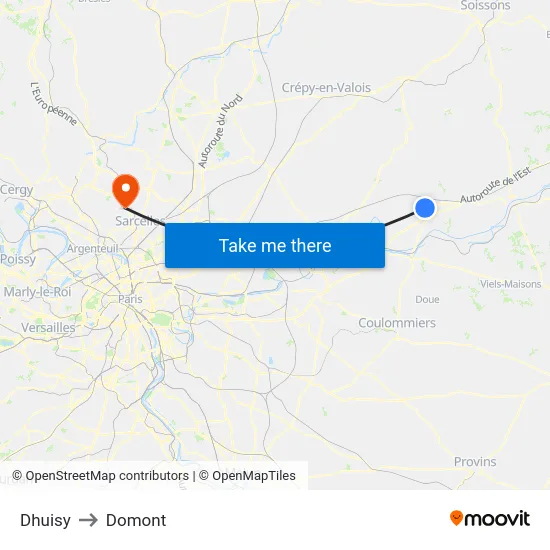 Dhuisy to Domont map