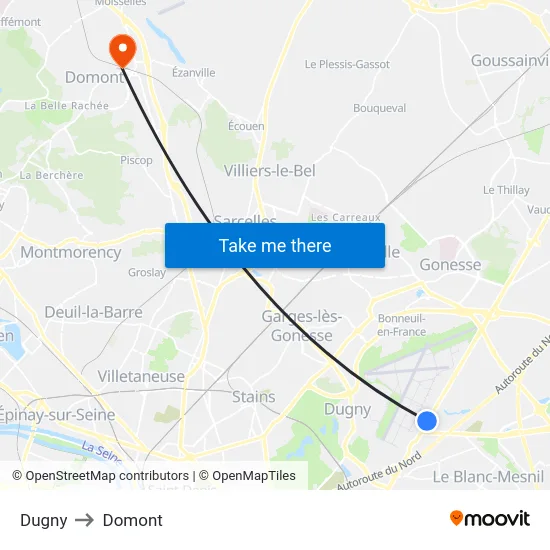 Dugny to Domont map