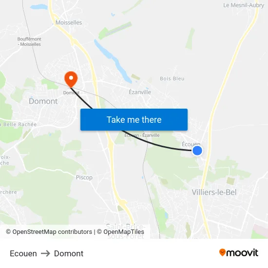Ecouen to Domont map