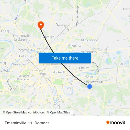Emerainville to Domont map