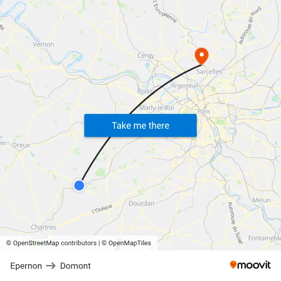Epernon to Domont map