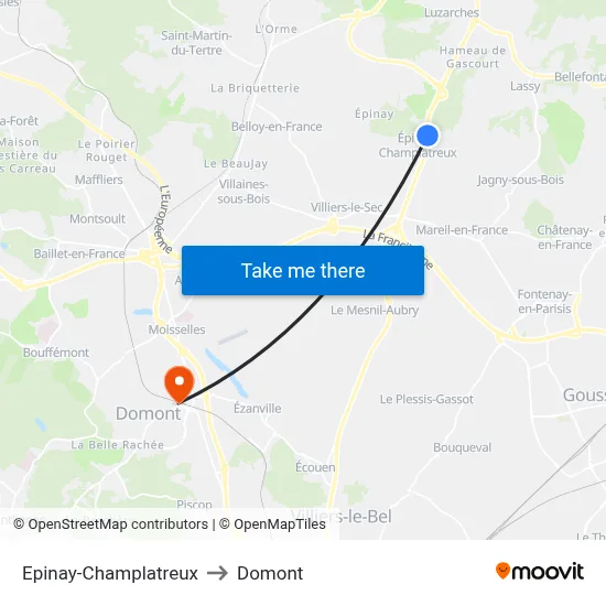 Epinay-Champlatreux to Domont map
