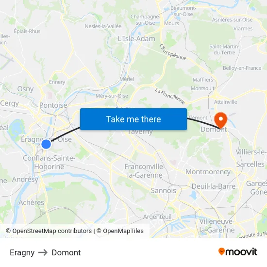 Eragny to Domont map