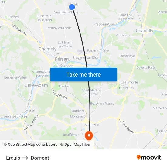 Ercuis to Domont map
