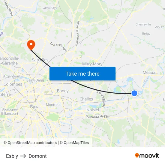 Esbly to Domont map