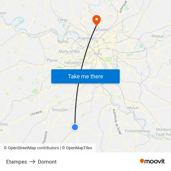 Etampes to Domont map