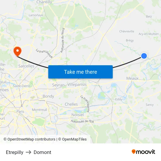 Etrepilly to Domont map