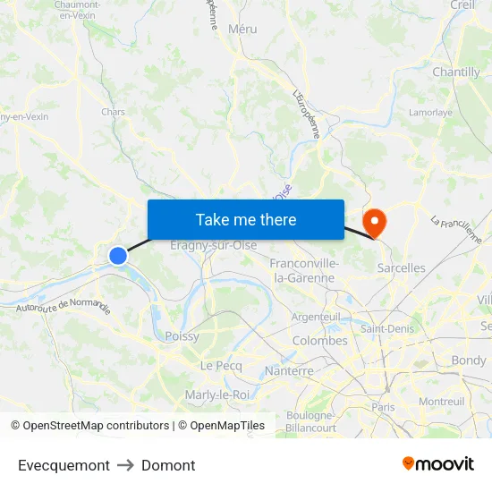 Evecquemont to Domont map