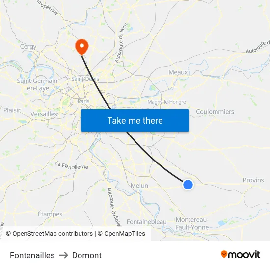 Fontenailles to Domont map