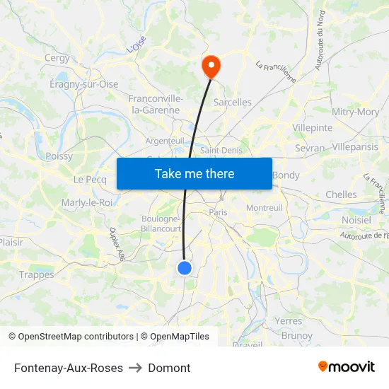 Fontenay-Aux-Roses to Domont map
