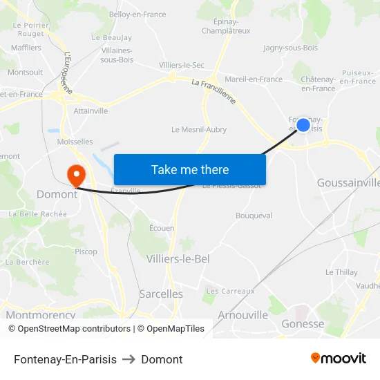 Fontenay-En-Parisis to Domont map