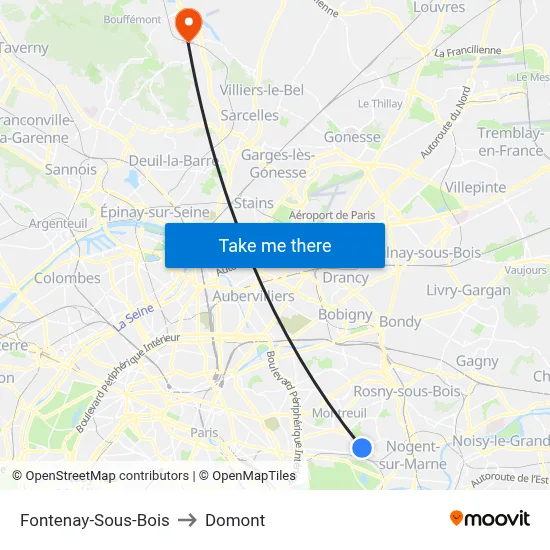 Fontenay-Sous-Bois to Domont map