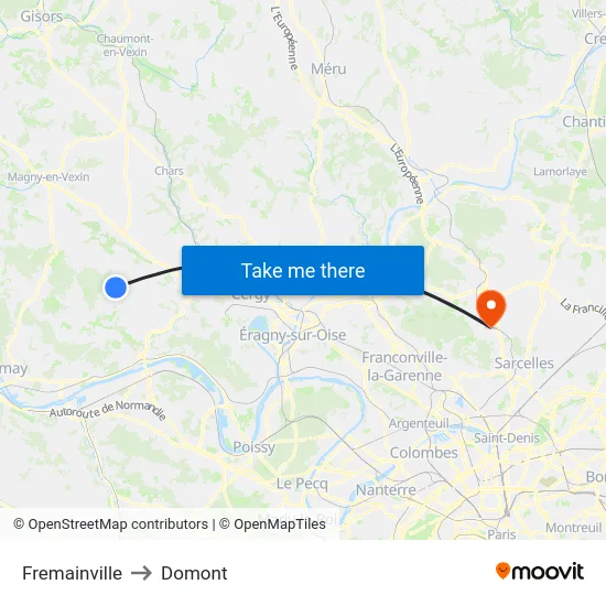 Fremainville to Domont map