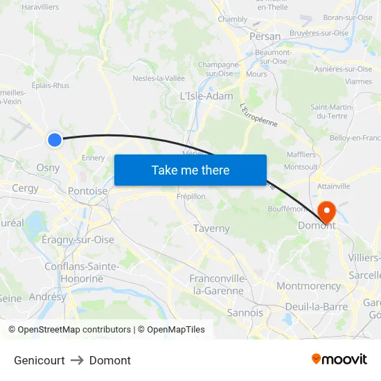 Genicourt to Domont map