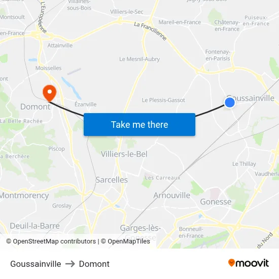 Goussainville to Domont map