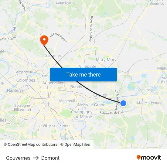 Gouvernes to Domont map