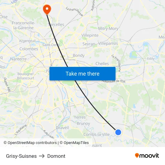 Grisy-Suisnes to Domont map