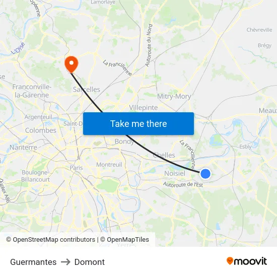 Guermantes to Domont map